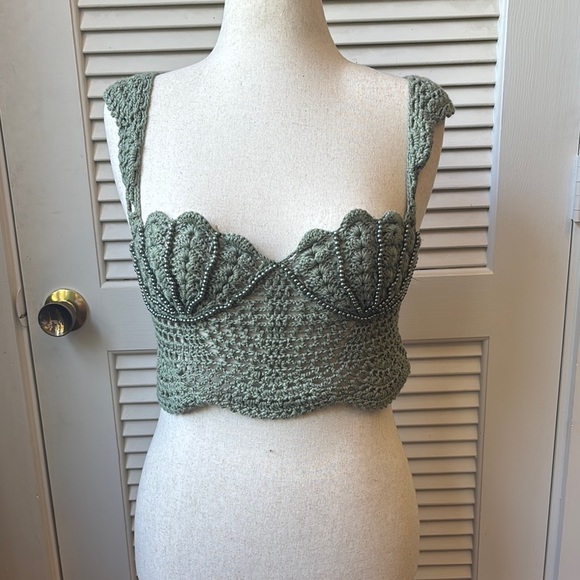 Dollskilk crochet sea shell sage green top size large - Picture 1 of 5